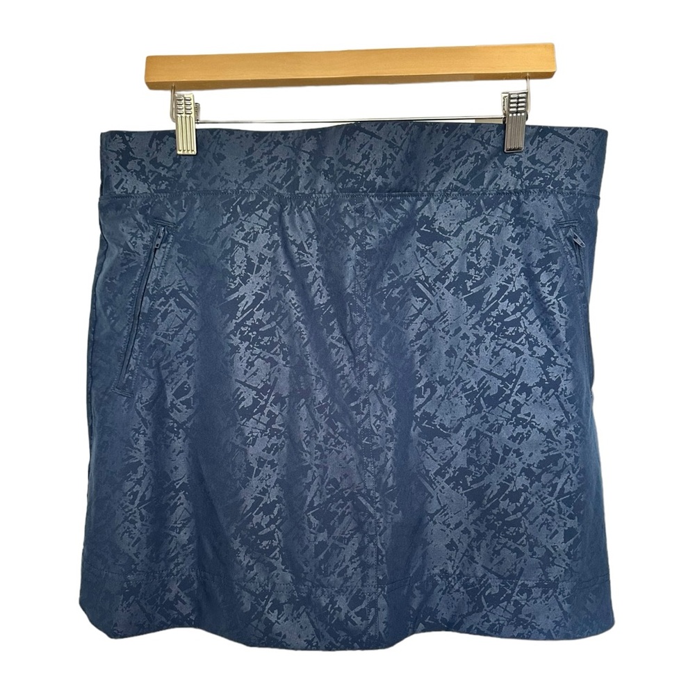 Orvis Travel Skort Blue Embossed Print Pull On Built In Short Zip Pockets Size L - Picture 10 of 13